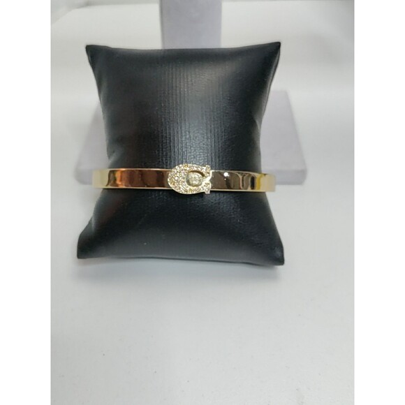 Coach Gold Tone Clamper Bracelet With Pave' Crystal C Size 6.5 - Picture 3 of 5